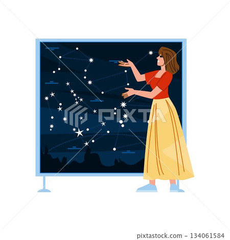 Woman teacher explaining astronomy constellations on presentation board 134061584
