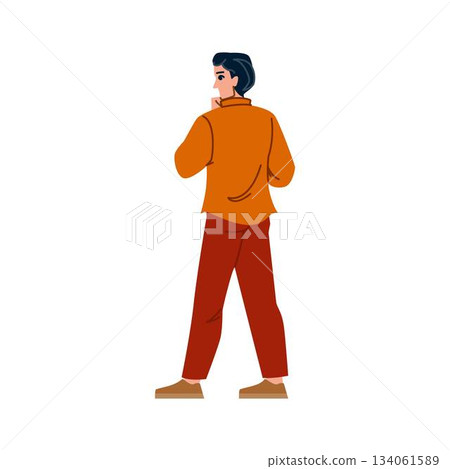 Man standing looking over shoulder vector illustration Man standing looking over shoulder vector illustration 134061589