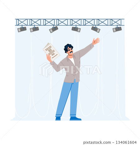 Man actor performing monologue on theater stage for audience 134061604