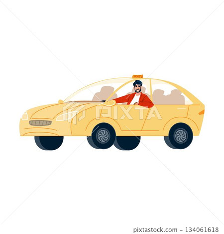 Male taxi driver working in yellow cab Male taxi driver working in yellow cab 134061618