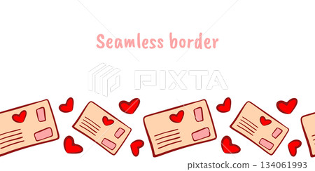 Seamless border. Cute hand-drawn heart card. Flat style illustration. 134061993