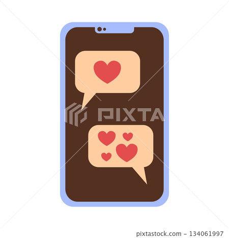 Love pop-up notification. Message with a heart on a mobile phone screen. 134061997