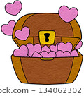 wooden treasure chest overflowing with pink hearts 134062302
