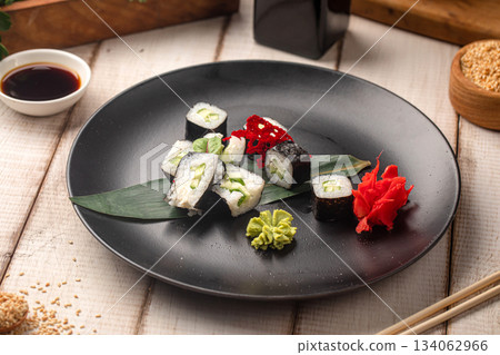 Vegetarian sushi rolls with cucumber 134062966