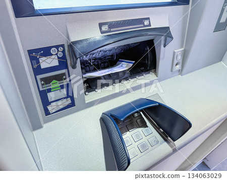 Modern atm transaction with money deposit and withdrawal. Modern atm transaction with money deposit and withdrawal. 134063029
