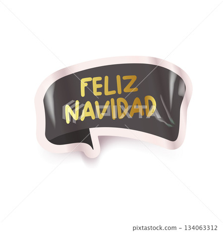 Feliz Navidad Merry Christmas in Spanish quote golden sticker vector design, creative holiday typography, modern festive graphic art for cards, invitations, social media banners, and decorations. 134063312