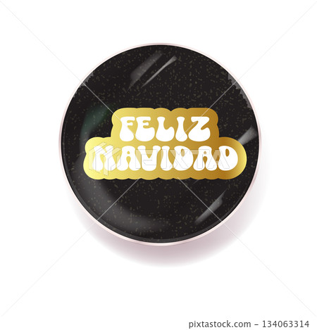 Feliz Navidad Merry Christmas in Spanish quote golden sticker vector design, creative holiday typography, modern festive graphic art for cards, invitations, social media banners, and decorations. 134063314
