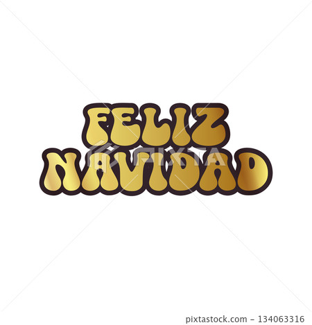Feliz Navidad Merry Christmas in Spanish quote golden sticker vector design, creative holiday typography, modern festive graphic art for cards, invitations, social media banners, and decorations. 134063316
