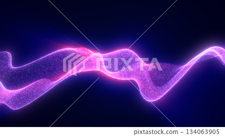Pink and violet digital ribbon made of tiny glowing particles flowing smoothly in a dark futuristic space Pink and violet digital ribbon made of tiny glowing particles flowing smoothly in a dark futuristic space 134063905