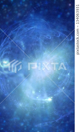 Radiant blue cosmic vortex with swirling particles and bright central light forming a dynamic portal-like structure 134063931