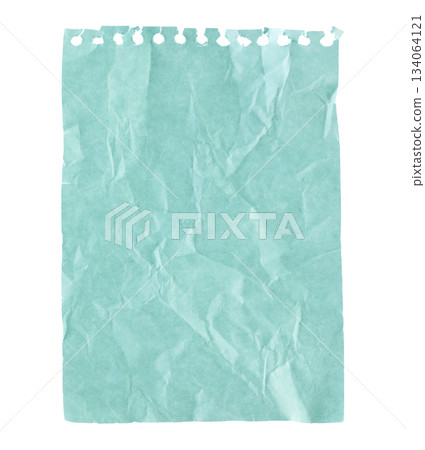 Crumpled turquoise sheet of notepad paper, isolated on transparent background. Office blank paper concept Crumpled turquoise sheet of notepad paper, isolated on transparent background. Office blank paper concept 134064121