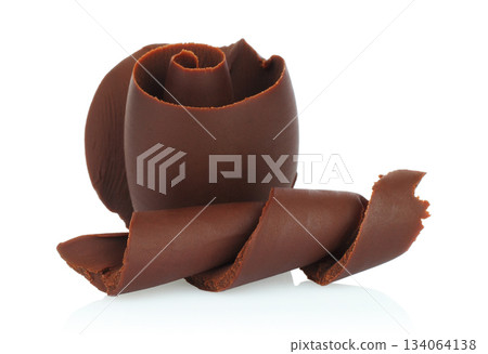 Chocolate Curls with hard texture surface, isolated on transparent background. Ideal for food and culinary design projects 134064138