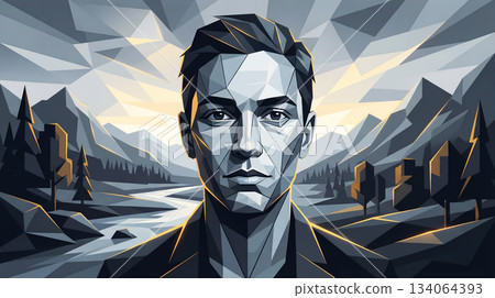 Surrealist and conceptual art illustration. Cubism art Surrealist and conceptual art illustration. Cubism art 134064393