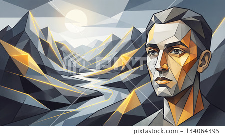 Surrealist and conceptual art illustration. Cubism art 134064395