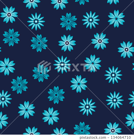 Simple floral ornament. Abstract vector seamless pattern with large flowers. Vintage background in blue and pink. Old-fashioned floral texture Simple floral ornament. Abstract vector seamless pattern with large flowers. Vintage background in blue and pink. Old-fashioned floral texture 134064710