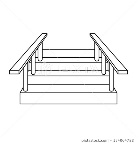 Outdoor Wooden Stairs with Handrails Vector Illustration. Ideal for architectural projects, construction guides, home improvement tutorials, safety instructions and design presentations. 134064788