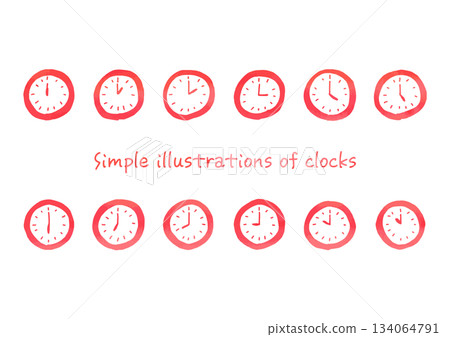 Illustration material of a clock drawn by hand in watercolor style 134064791