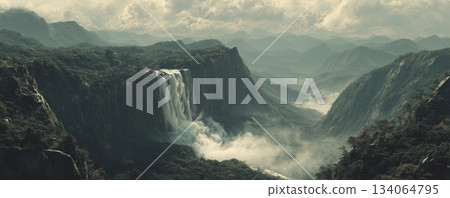 瀑布 有霧的 霧 134064795