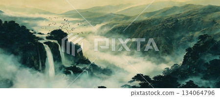 瀑布 有霧的 霧 134064796