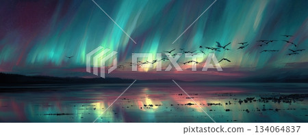 北極光 極光 夜空 134064837