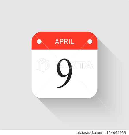 Vector icon page day calendar - 9 April month Vector icon page day calendar - 9 April month 134064939