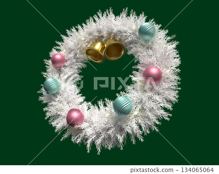 聖誕花圈的3D插圖，上面裝飾著各種飾品 134065064