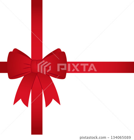Red gift bow with ribbon isolated on white background. Gift bow template. Vector illustration 134065089