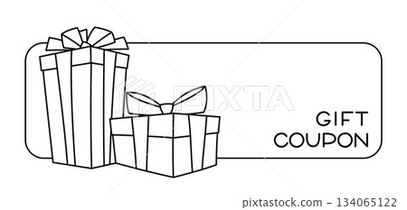 Illustration of gift box. Black line presents gift boxes for celebration, discounts or promotions. Illustration of gift box. Black line presents gift boxes for celebration, discounts or promotions. 134065122