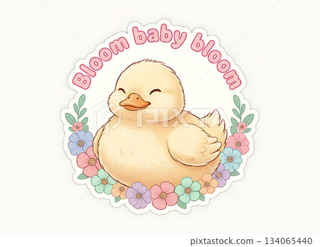 Cute goose sticker with bloom baby bloom text Cute goose sticker with bloom baby bloom text 134065440