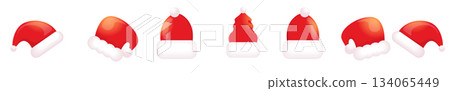 Santa Claus red hat icons set isolated on transparent background. Merry christmas santa hat symbol collection. vector Merry Christmas decoration design elements 134065449