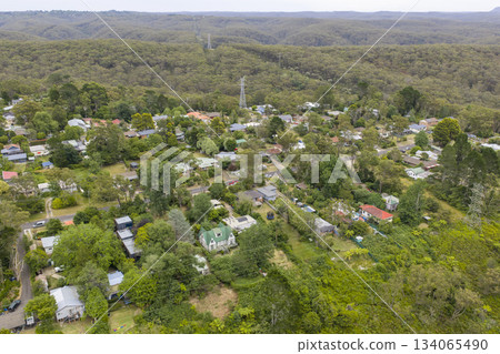 Electricity Transmission Towers running through a regional town 134065490
