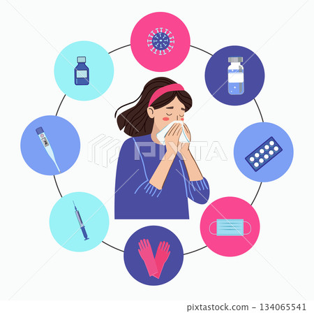 Icon set of Remedies for the prevention and treatment of colds. Icon set of Remedies for the prevention and treatment of colds. 134065541