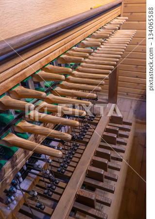 Carillon Keyboard Wooden Levers and Pedals from Player View Carillon Keyboard Wooden Levers and Pedals from Player View 134065588