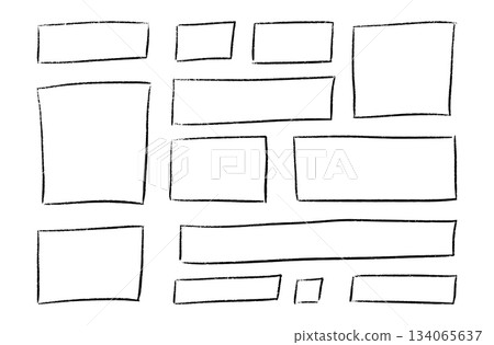 Crayon frame border with doodle box shape and rough texture. Hand drawn pastel rectangle with childish chalk brush strokes. Cute grunge vector design for school or kindergarten text template. 134065637