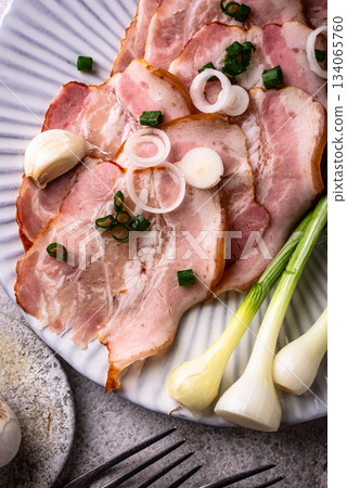 Sliced boiled smoked pork or ham Sliced boiled smoked pork or ham 134065760