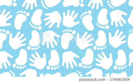 Baby Girl Hand Foot Prints Seamless Pattern 134065804