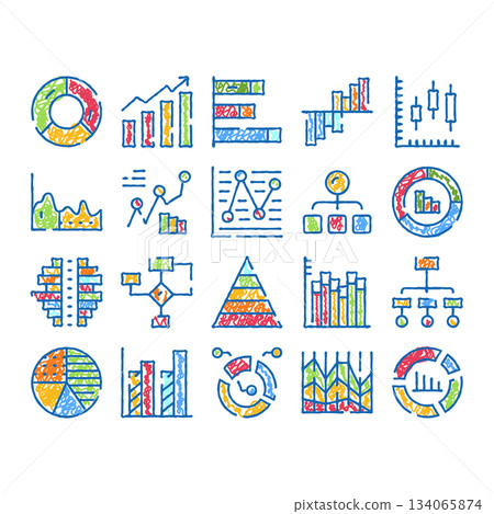 Business infographic charts and diagrams doodle set Business infographic charts and diagrams doodle set 134065874