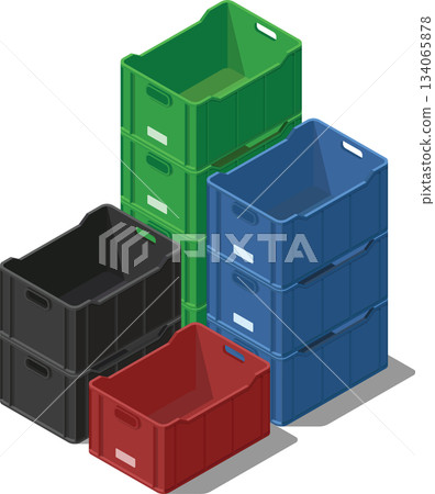 Colorful stack of empty crates 134065878