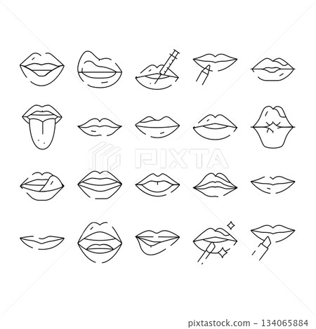 Lips icon set showing cosmetic beauty and injection Lips icon set showing cosmetic beauty and injection 134065884