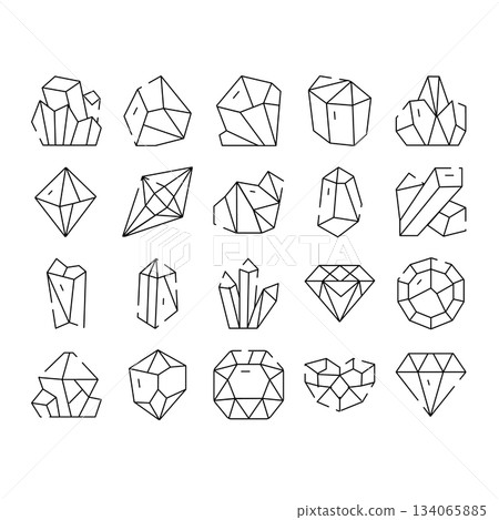 Geometric crystal minerals and gemstones outline drawing collection 134065885