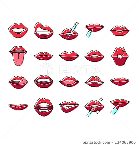 Lips expressing emotions and cosmetology procedures icon set Lips expressing emotions and cosmetology procedures icon set 134065906