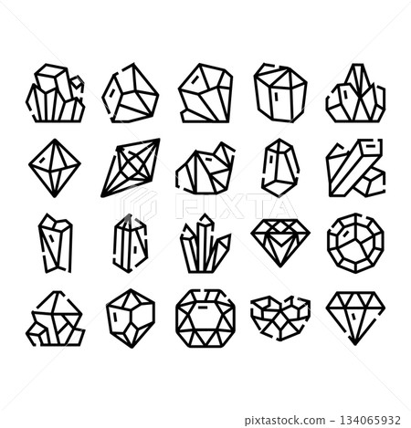 Gems and crystals icons with geometric line art Gems and crystals icons with geometric line art 134065932