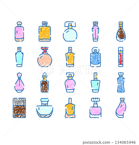 Perfume bottles collection showing beauty and fragrance 134065946