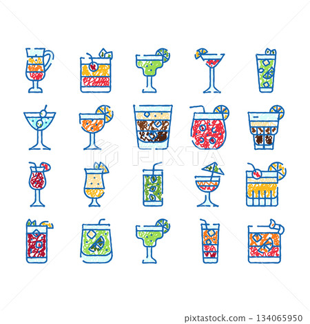 Hand drawn cocktails alcohol drink beverages icons set Hand drawn cocktails alcohol drink beverages icons set 134065950
