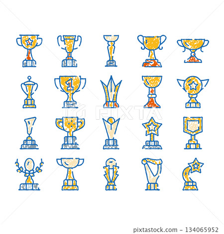 Trophy award cup sketch outline doodle icons set Trophy award cup sketch outline doodle icons set 134065952