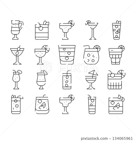 Collection of assorted cocktail and drink line icons 134065961
