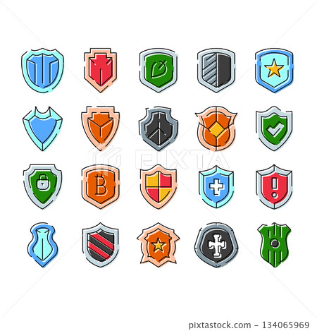 Collection of shield icons symbolizing security protection and safety 134065969