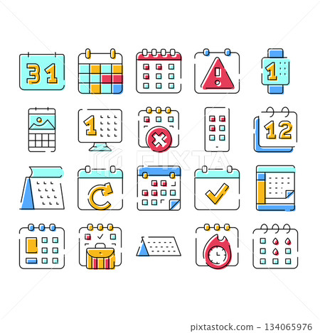 Calendar and schedule management planning agenda icons 134065976