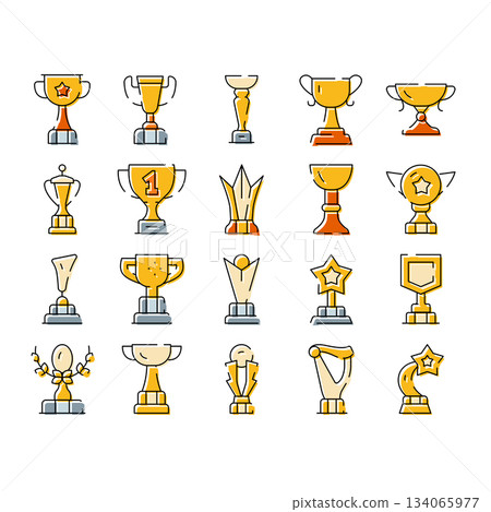 Trophy collection representing success, victory, challenge, and award Trophy collection representing success, victory, challenge, and award 134065977