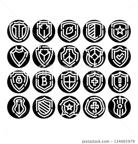 Collection of shield icons symbolizing security and protection Collection of shield icons symbolizing security and protection 134065979